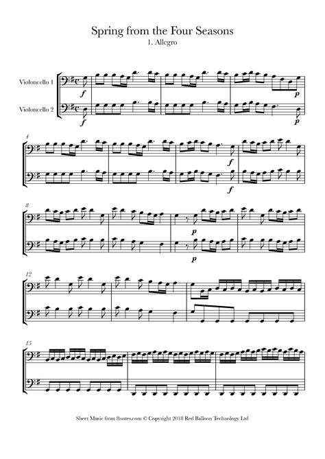 Spring (from Four Seasons Of Antonio Vivaldi) For Clarinet In Bb Duo